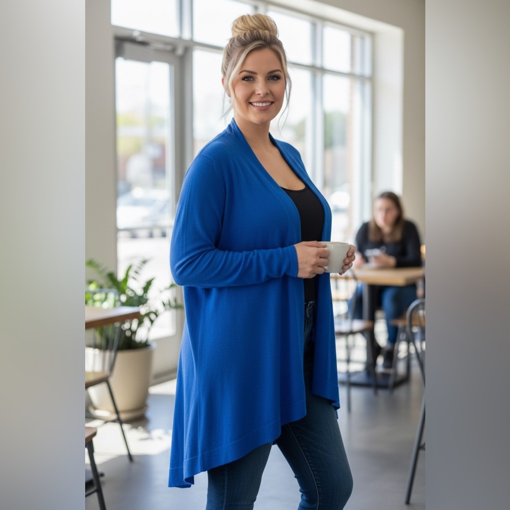 Eileen Fisher Blue Tencel Silk Blend Open Front Cardigan XL